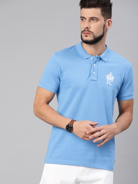 

French Connection Men Blue Solid Slim Fit Polo Collar T-shirt
