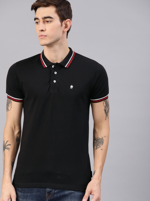 

French Connection Men Black Solid Polo Collar Slim Fit T-shirt