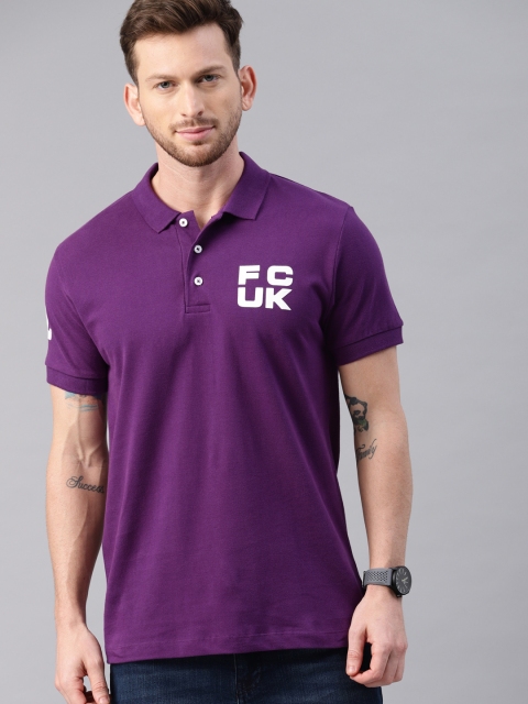 

French Connection Men Purple Solid Slim Fit Polo Collar T-shirt
