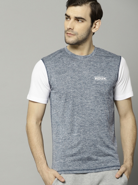 

French Connection Men Blue Solid Round Neck T-shirt