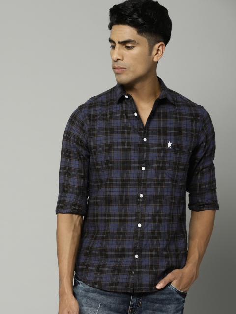 

French Connection Men Blue & Black Slim Fit Checked Casual Shirt