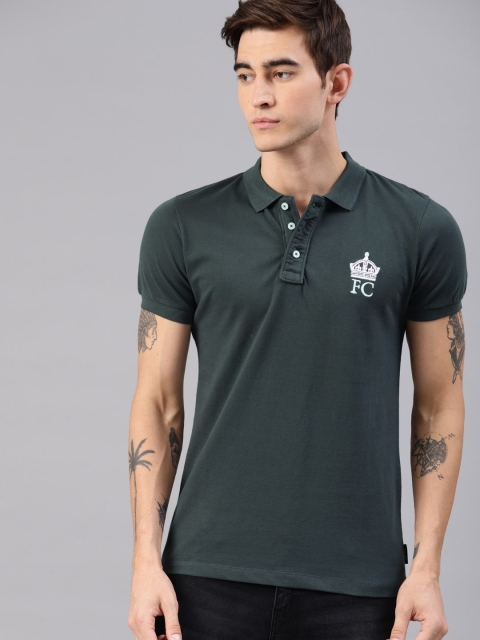 

French Connection Men Charcoal Grey Solid Polo Collar T-shirt