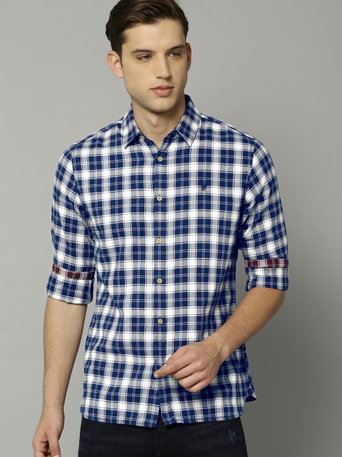 

French Connection Men Navy Blue & White Slim Fit Checked Casual Shirt