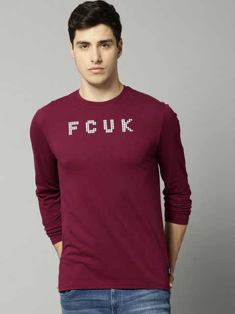 

French Connection Men Maroon Printed Round Neck T-shirt
