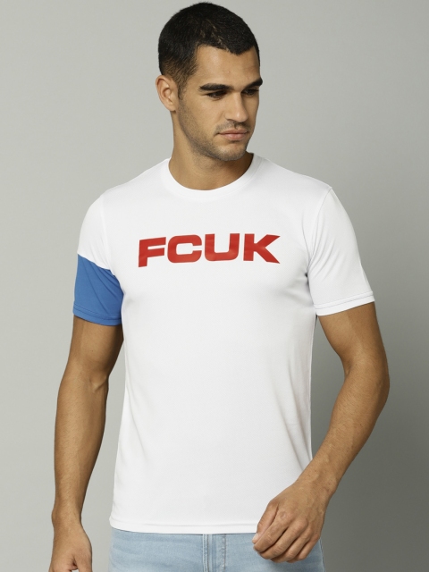 

French Connection Men White Colourblocked Round Neck T-shirt