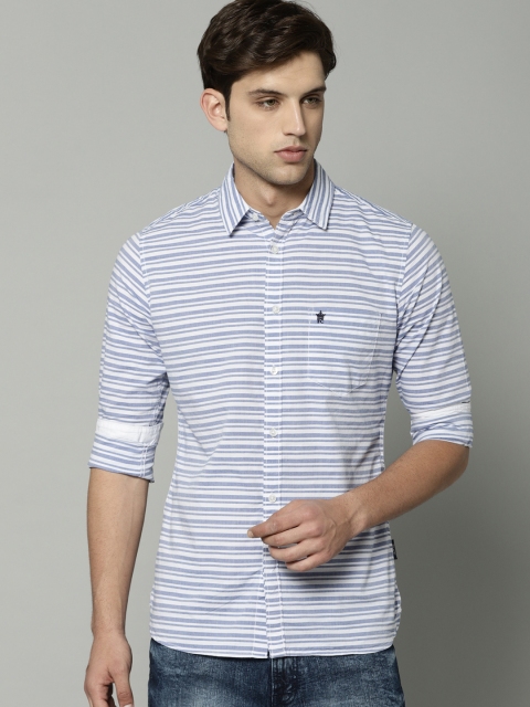 

French Connection Men Blue & Off-White Slim Fit Striped Casual Shirt