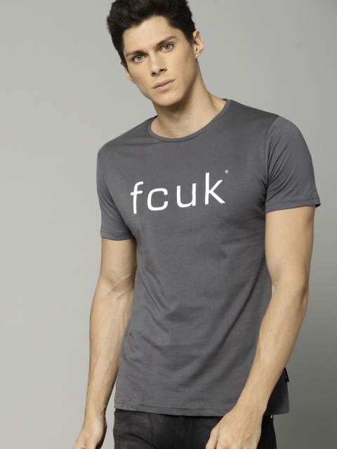 

French Connection Men Grey Printed Round Neck T-shirt