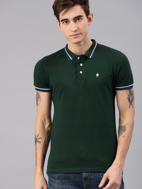 

French Connection Men Green Solid Polo Collar T-shirt