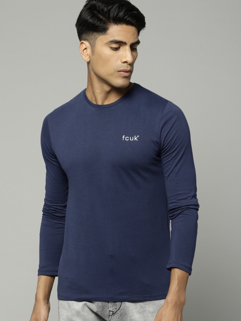 

French Connection Men Navy Blue Solid Round Neck T-shirt