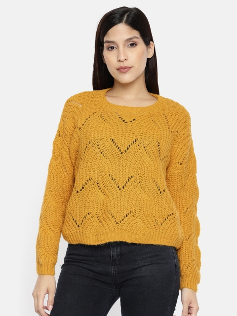 

ONLY Women Mustard Yellow Open Knit Sweater