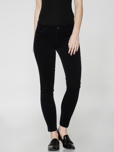 

ONLY Women Navy Blue Skinny Fit Solid Corduroy Regular Trousers