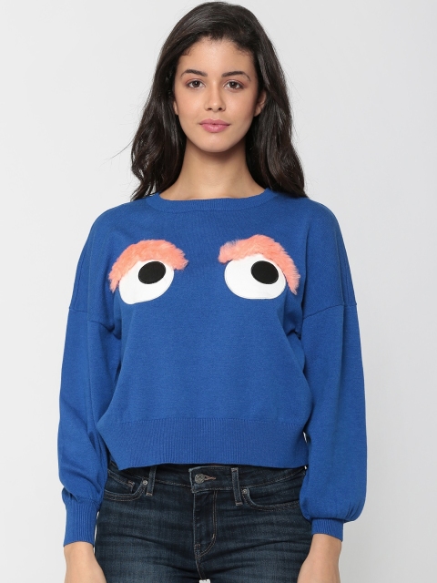 

ONLY Women Blue Self Design Pullover