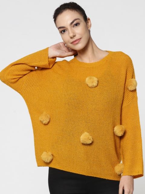 

ONLY Women Mustard Yellow Solid Pullover