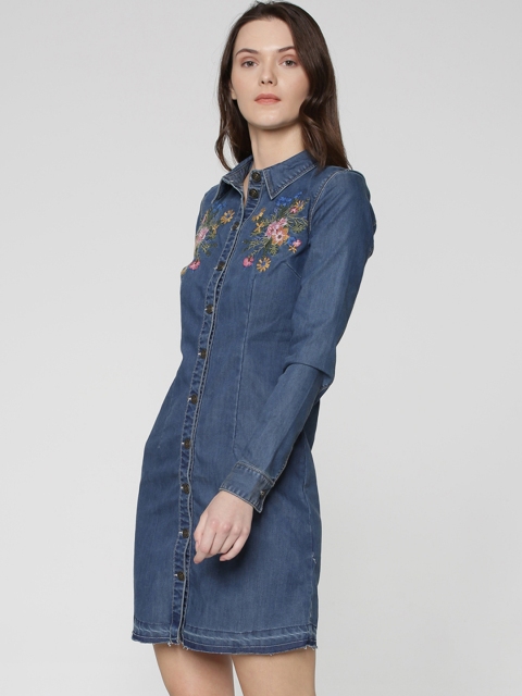 

ONLY Women Blue Self Design Denim Dress