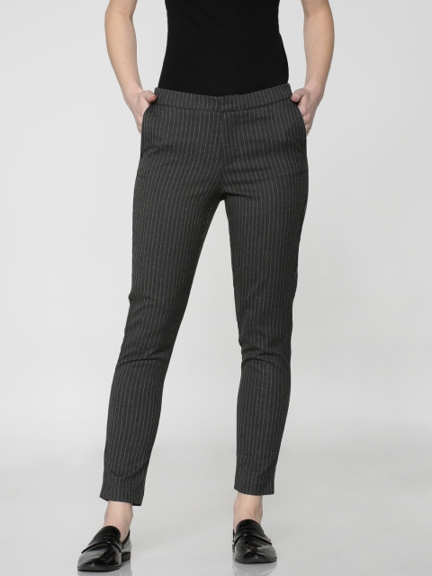

ONLY Women Charcoal Grey Regular Fit Striped Regular Cropped Trousers