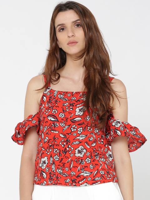 

ONLY Women Red Printed Bardot Top