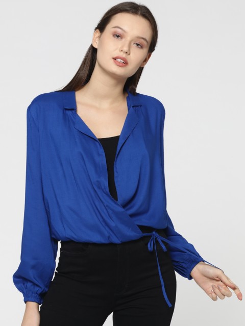 

ONLY Women Blue Solid Wrap Top