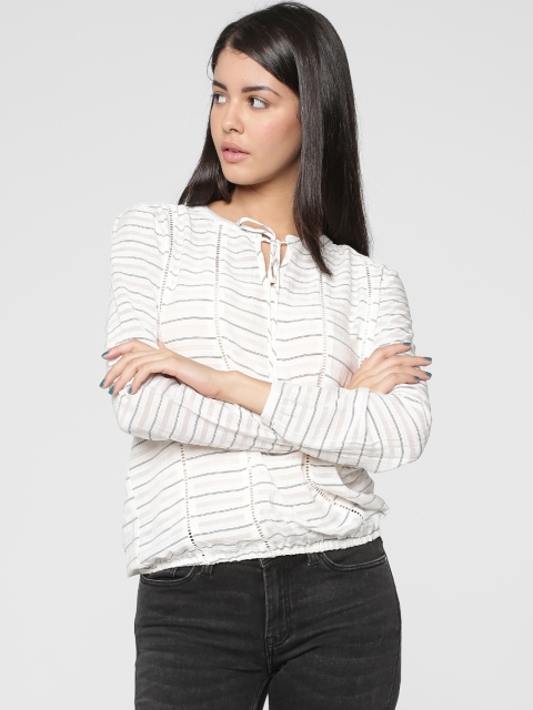 

ONLY Women Off-White & Black Striped Blouson Top