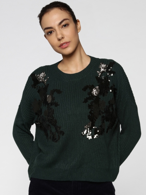 

ONLY Women Green Embellished Pullover Sweater