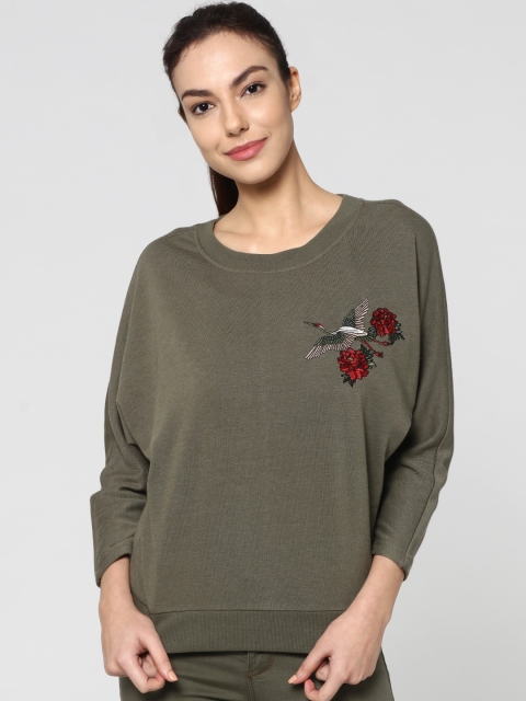 

ONLY Women Olive Green Embroidered Sweatshirt