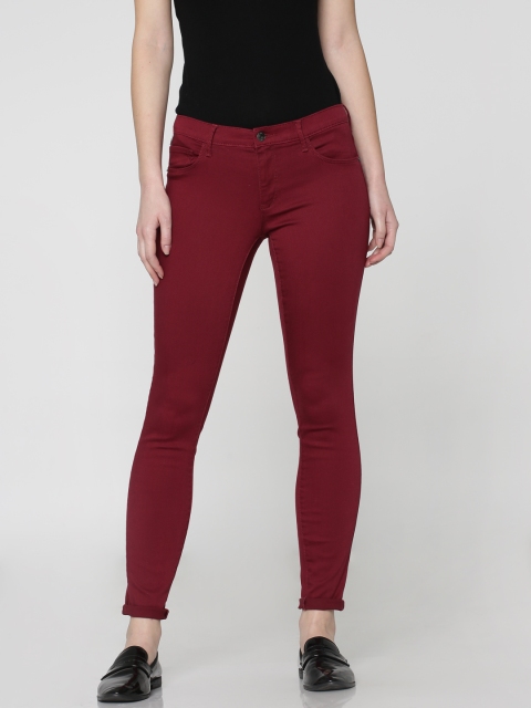 

ONLY Women Maroon Skinny Fit Mid-Rise Clean Look Stretchable Jeans