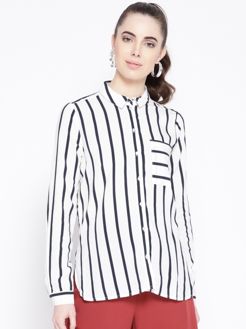 

ONLY Women White & Navy Regular Fit Striped Casual Shirt