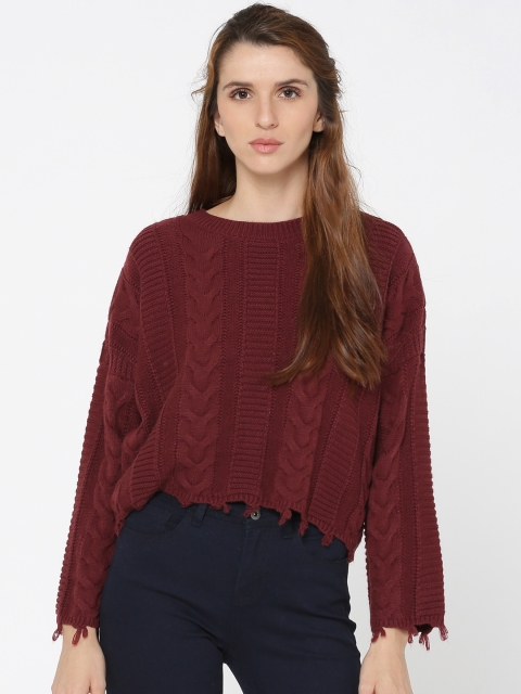

ONLY Women Maroon Self Design Pullover
