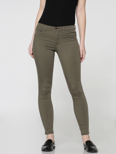 

ONLY Women Olive Green Skinny Fit Mid-Rise Clean Look Stretchable Jeans