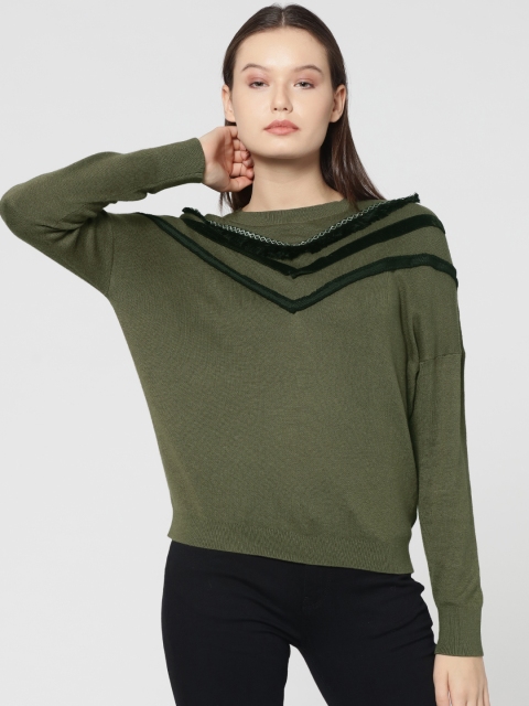 

ONLY Women Olive Green Solid Pullover Sweater