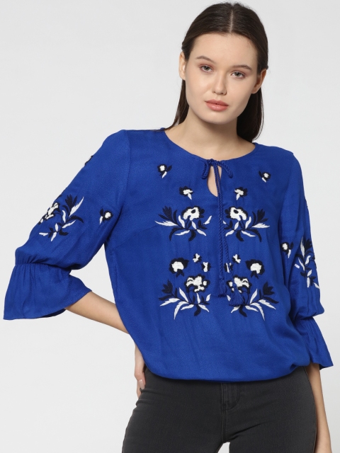 

ONLY Women Blue Embroidered Top