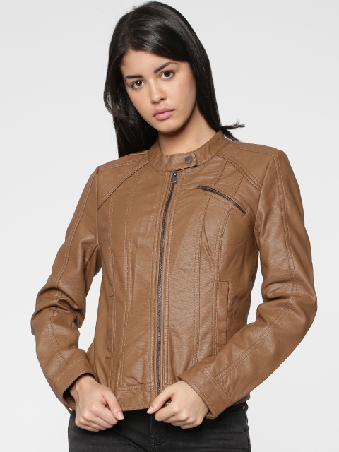 

ONLY Women Brown Solid Biker Jacket