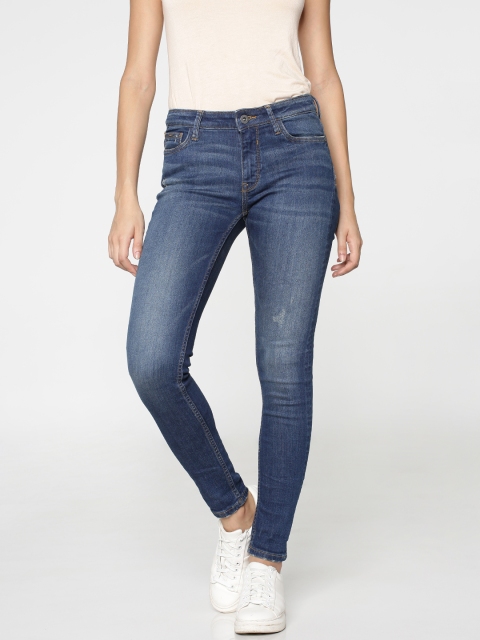 

ONLY Women Blue Skinny Fit Mid-Rise Low Distress Stretchable Jeans