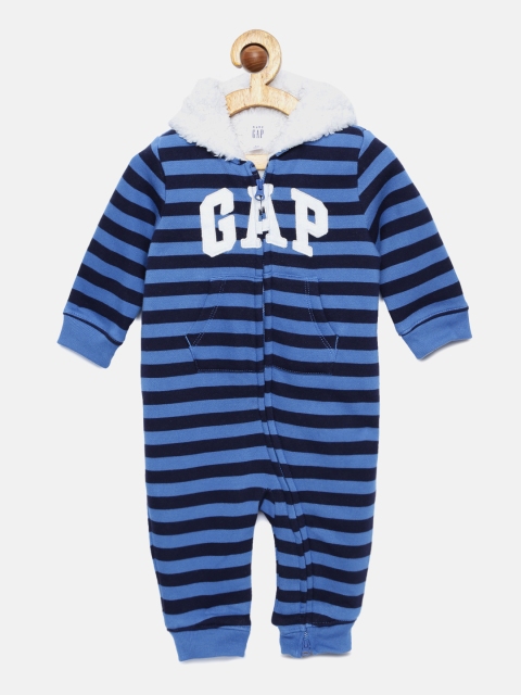 

GAP Baby Boys Blue & Black Sherpa-Lined Logo Hoodie One-Piece