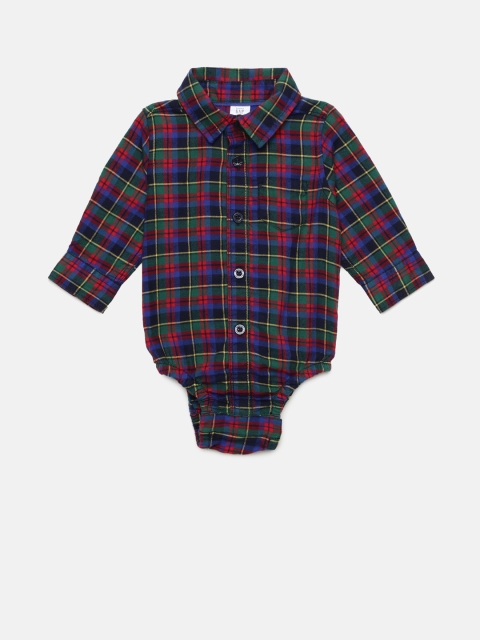 

GAP Baby Boys' Navy & Green Checked One-Piece Bodysuit, Navy blue