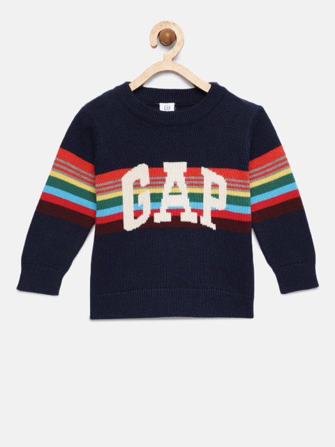 

GAP Baby Boys' Navy Crazy Stripe Logo Sweater, Navy blue