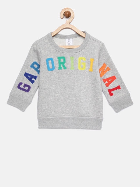 

GAP Baby Boys' Grey Logo Crewneck Sweatshirt in Fleece, Grey melange