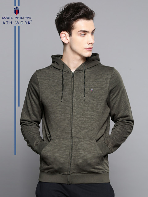 

Louis Philippe Ath.Work Men Grey Solid Hooded Sweatshirt