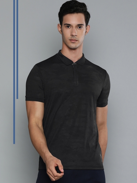 

Louis Philippe Ath.Work Men Black Self Design Slim Fit Polo Collar T-shirt