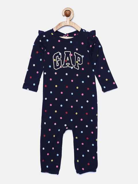 

GAP Baby Girls' Navy Printed Logo Ruffle One-Piece Bodysuit, Navy blue