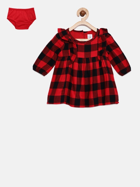 

GAP Baby Girls' Red & Black Ruffle Yoke Dress With Innerwear