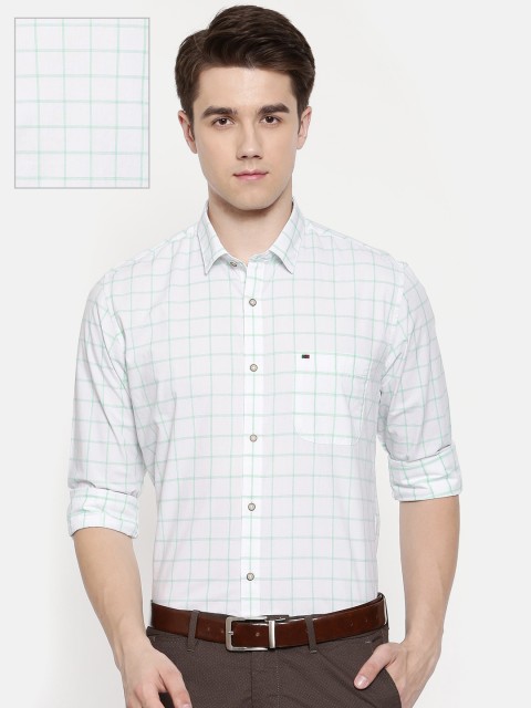 

Peter England Men White & Green Slim Fit Checked Formal Shirt