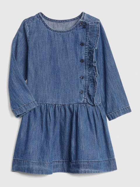 

GAP Baby Girls Denim Button Ruffle Dress, Blue