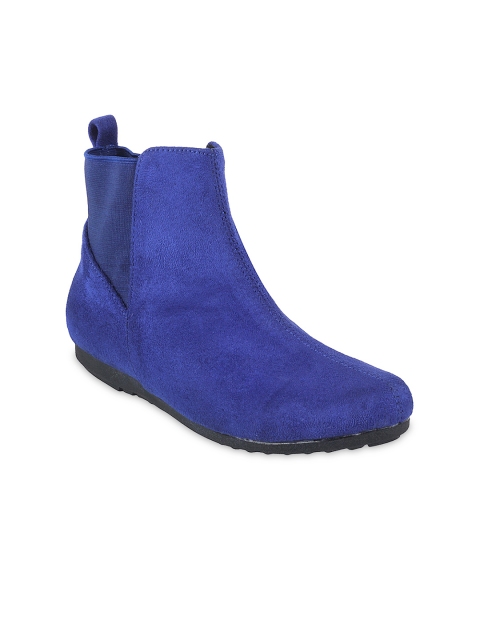 

Mochi Women Blue Velvet Mid-Top Flat Boots