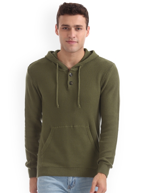 

Aeropostale Men Olive Green Self Design Pullover