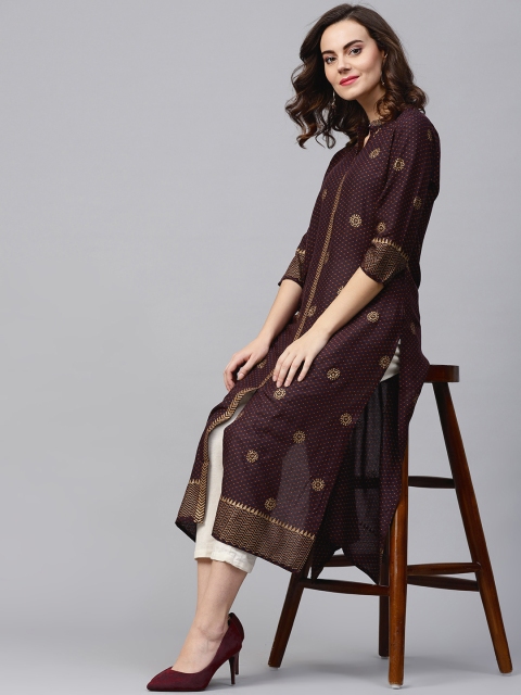 

Shree Women Navy Blue & Maroon Printed Straight Kurta