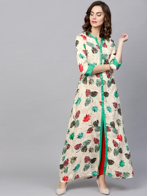 

Shree Women Off-White & Green Printed A-Line Kurta