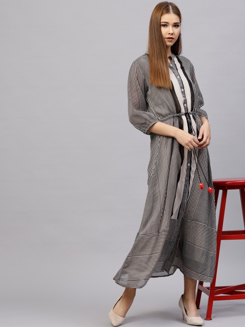 

Shree Women Black & White Striped Sheer Maxi Dress