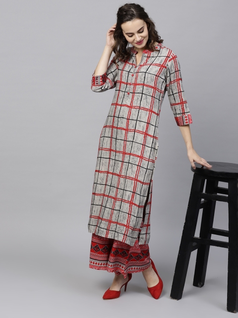 

Shree Women Grey & Red Printed Kurta with Palazzos