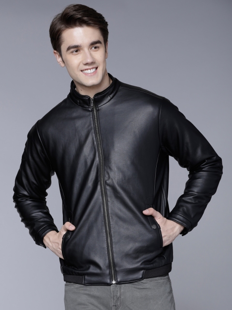 

LOCOMOTIVE Men Black Solid Front Zip Stand Collar Jacket