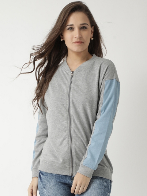 

Club York Women Grey & Blue Solid Sweatshirt